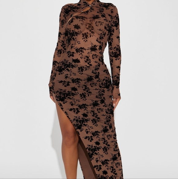 Fashion Nova Asymmetrical Black Floral Dress - Picture 1 of 7